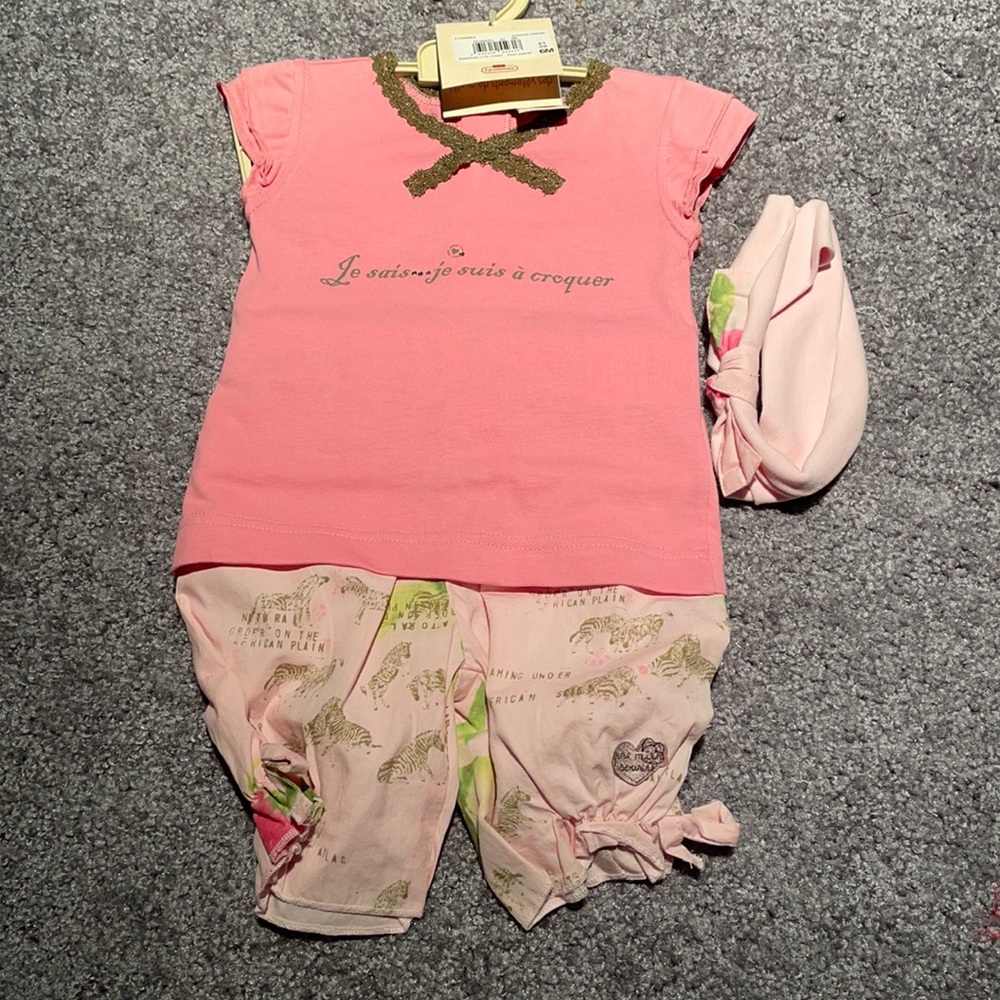 New 3Pommes Baby Girls Pink 3 piece Set